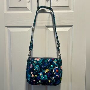 Vera Bradley NWT Carson Mini Shoulder Bag-“Moonlight Garden.” Faux Leather Trim